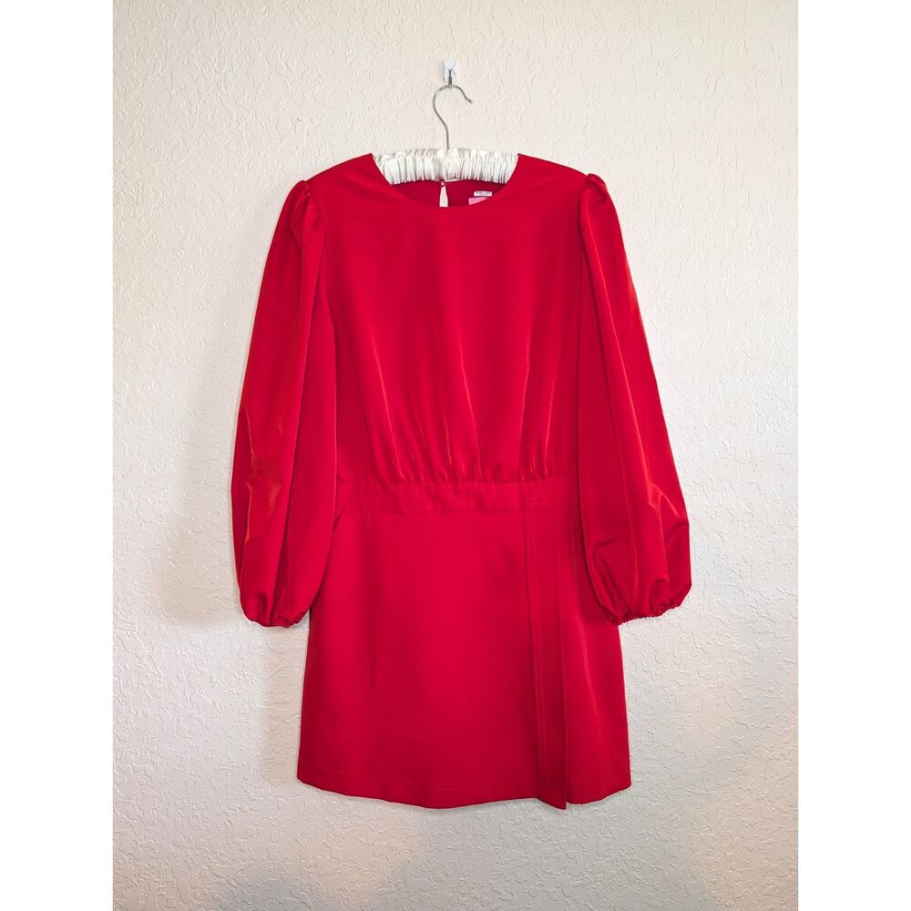LDT Ivonne Red Wrap Sheath Dress 3/4 Parachute Sleeve Crew Neck Size 12